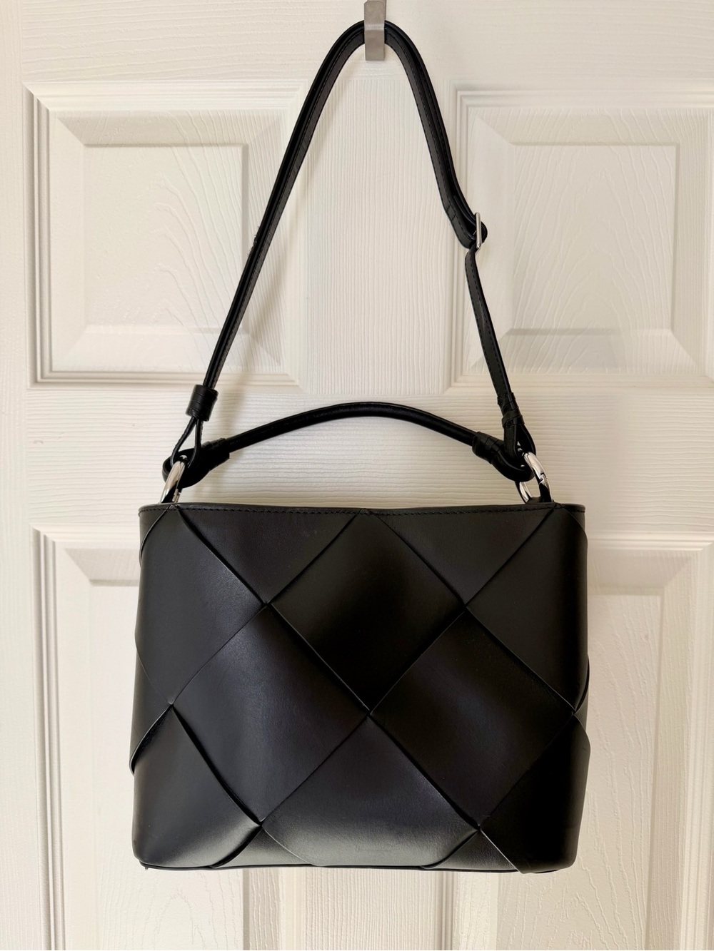 & Other Stories Black Woven-Panel Shoulder Bag